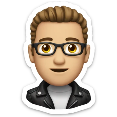 A guy with brown hair combed back and in a black leather jacket sticker