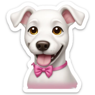 White happy dog with pink bow sticker