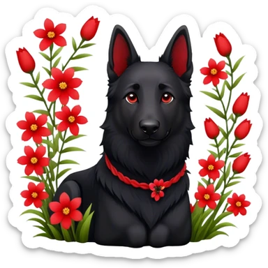 Black Shepherd viele Blumen rot  sticker