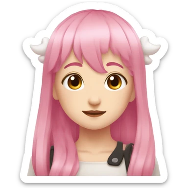 pink hair anime girl with little white horns sticker
