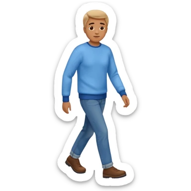 man with blue jean light blue sweater walking sticker