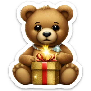 teddy bear holding sparkly gift and a shot glass of liquor  sticker