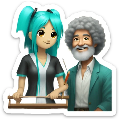 Hatsune Miku painting with Bob Ross sticker