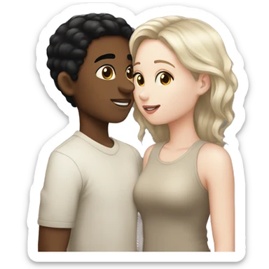 Boy black hair light brown skin kissing girl black hair pale skin sticker