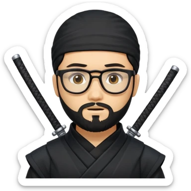 Man with black hair and beard wearing glasses in a ninja costume sticker
