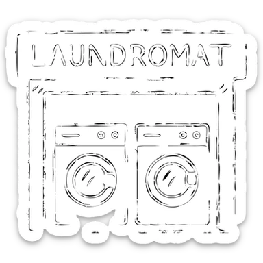 hand drawn outlined laundromat with washing machines icon sticker