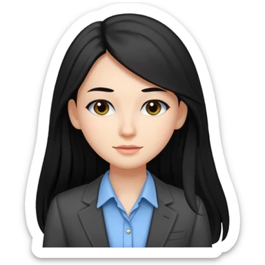 accountant with black long hair without glasses, modern clothes, girly sticker
