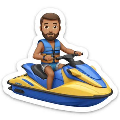 Dark tan male with beard on a blue jet ski no sunglasses sticker