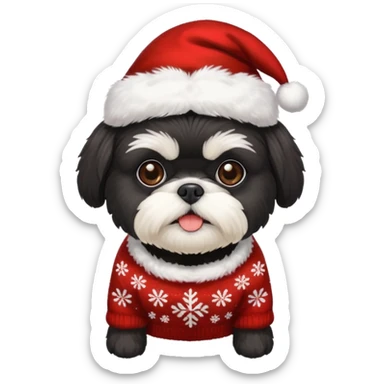 ALL BLACK SHIH TZU WITH CHRISTMAS SWEATER AND HAT sticker