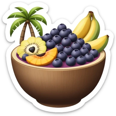 acai bowl with tropical fruits and a hint of Western Sydney landmarks, emoji style sticker