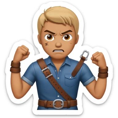 A man angry slanging a belt to someone’s behind sticker