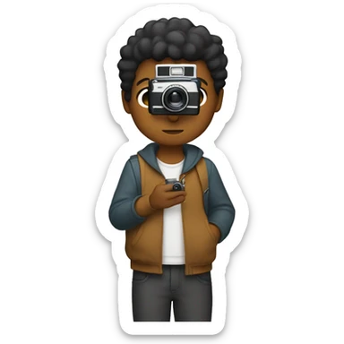 Boy holding a Polaroid camera up to face sticker