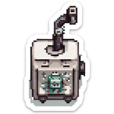Tattoo machine, pixel art style, black and white only, no color, retro, small and blocky, transparent background, pixel art with clear block shapes and no color. sticker