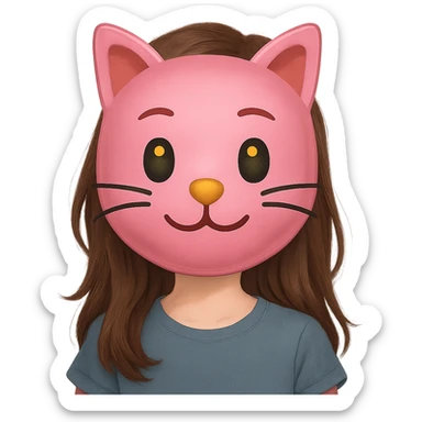 face with pink cat mask emoji, digital illustration girl, remove background sticker
