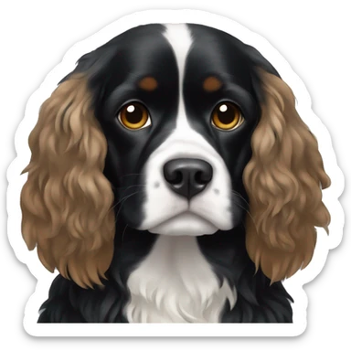 Small completely black king spaniel with black fur on his whole face and white stripe on chest sticker