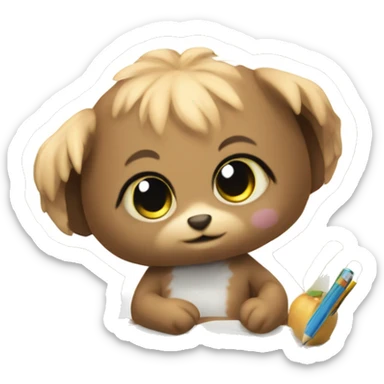Cute kawaii axolotyl doing homework  sticker