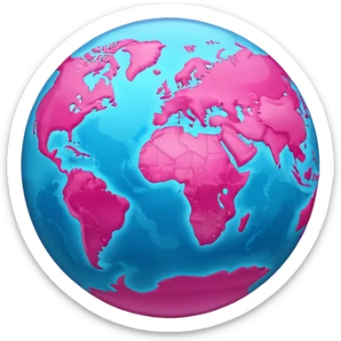 planet earth in apple emoji style with continents in hot pink and oceans in light pink sticker