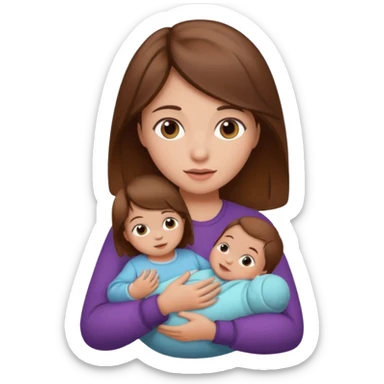 Girl with brown hair holding a baby  sticker