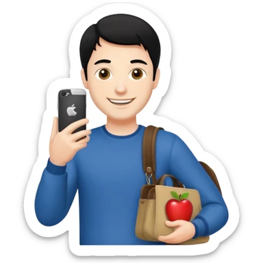 a white man with black hair carrying Apple iPhone bags sticker