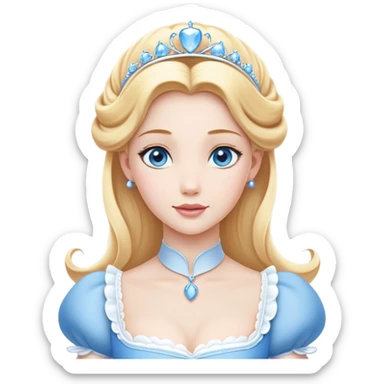 Cinematic Elegant Cinderella Portrait Emoji, Graceful and poised in her classic maid attire, golden locks cascading softly, bright blue eyes full of hope, a gentle glow of kindness and determination, delicate and humble yet undeniably beautiful, evoking the moment before her magical transformation, pure enchantment in her gaze! sticker
