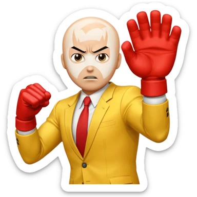 Angry Saitama with his red giant hand punching sticker