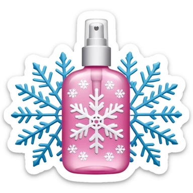 pink body mist bottle with white snowflakes sticker