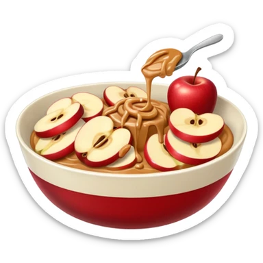apple slices pieces in bowl with peanutbutter sticker