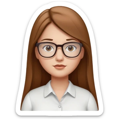 Chica blanca con cabello liso largo café claro, ojos cafe obcuro con lentes cuadrados, gordita, camisa e vestir blanca sticker