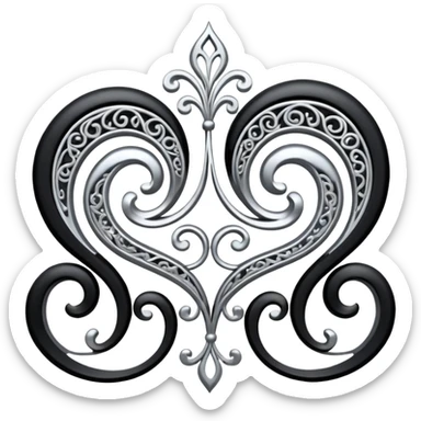 Black and silver filigree design, 3D, extremely detailed design sticker