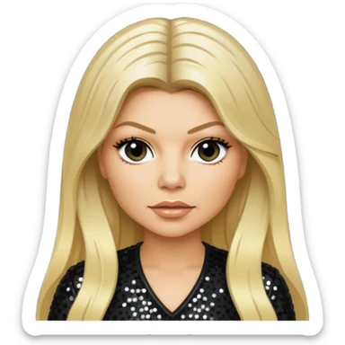 Fergie with light skin, long blonde hair, black sequin outfit sticker