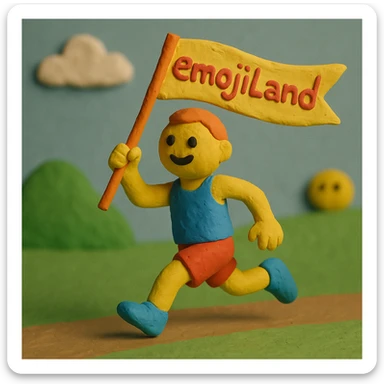 happy runner waving a flag that says 'emojiland' sticker