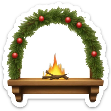 Wooden mantle with pine garland sticker