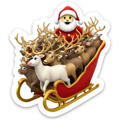 Santa Claus on his red and gold sleigh being pulled by 8 reindeer sticker