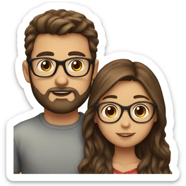 Boy with brown hair and a beard kissing girl with brown hair and glasses sticker