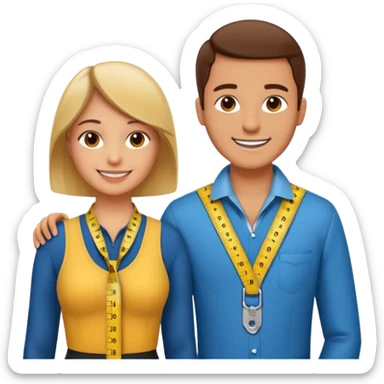 Tailor with Measuring Tape around neck pose with another person sticker