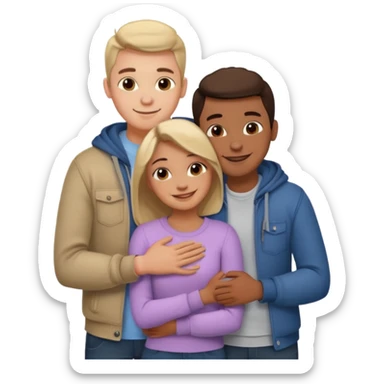 three people: two guys, one girl

they're in love, they're dressed, they hug sticker