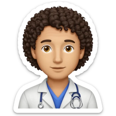 male dark brunette curly hair vet sticker