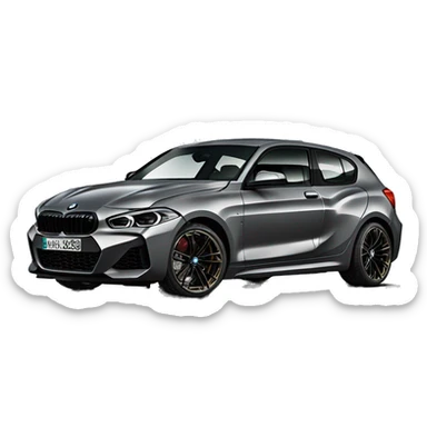 Erzeuge einen grauen BMW M135i F40 mit schwarzer Niere und schwarzen Felgen sticker