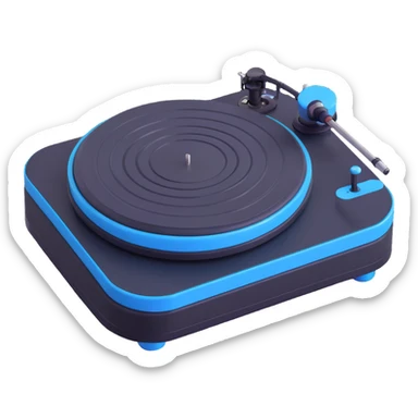 Technics-style turntable in 3D, Disney Pixar animation style, playful rounded features, vibrant colors, black and blue as main colors sticker