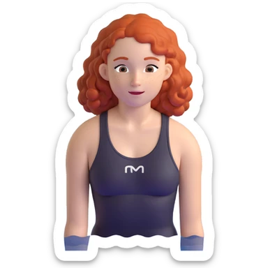 thin 18-year-old white female athlete swimmer with curly red hair about to enter a pool sticker