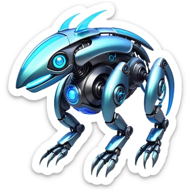  Epic legendary rare glowing mechanical Shiny sparkly transparent bioluminescent luminescent vibrant bright pastel dark exotic iridescent colorful gradients futuristic modern metallic glossy glittery fantasy-cyber-Fakémon-Vernid-robot-creature sticker