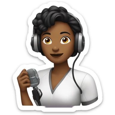 Una mujer negra hablando con un microfono como si fuera un podcast sticker