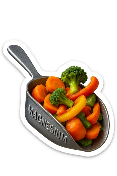 BOCCETTA DI MAGNESIO E VERDURE COTTE FLUTTUANO IN ARIA, IPERREALISTICA 4K sticker