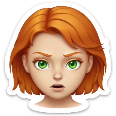 A ginger girl with green eyes with a mad face  sticker