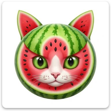 Cat watermelon- a watermelon with.   eyes and ears of a cat in the color green, like a watermelon sticker