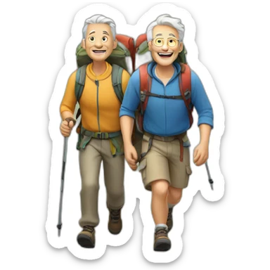 Older men and a younger men hiking up a mountain sticker