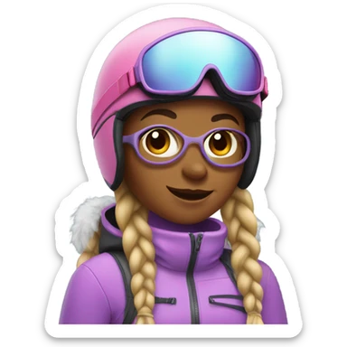 girl with braids and a ski helmet and ski goggles  sticker