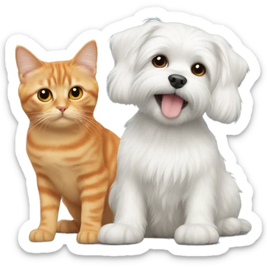 White Maltese next to orange cat sticker