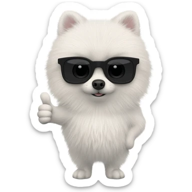 White pomeranian cream show thumbs and use sunglasses sticker