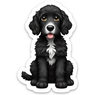 sitting down Bernadoodle black with white near mouth sticker